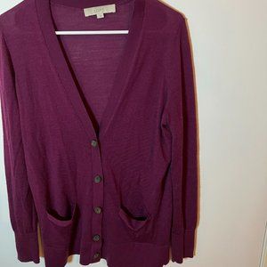 4/$15 Lg Maroon Light V-Neck Button Up Boyfriends' Cardigan from Loft